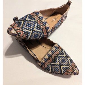 Lucky Brand Beechmer Size 9 39 Fabric Flats Geometric Aztec Metallic Pointed Toe